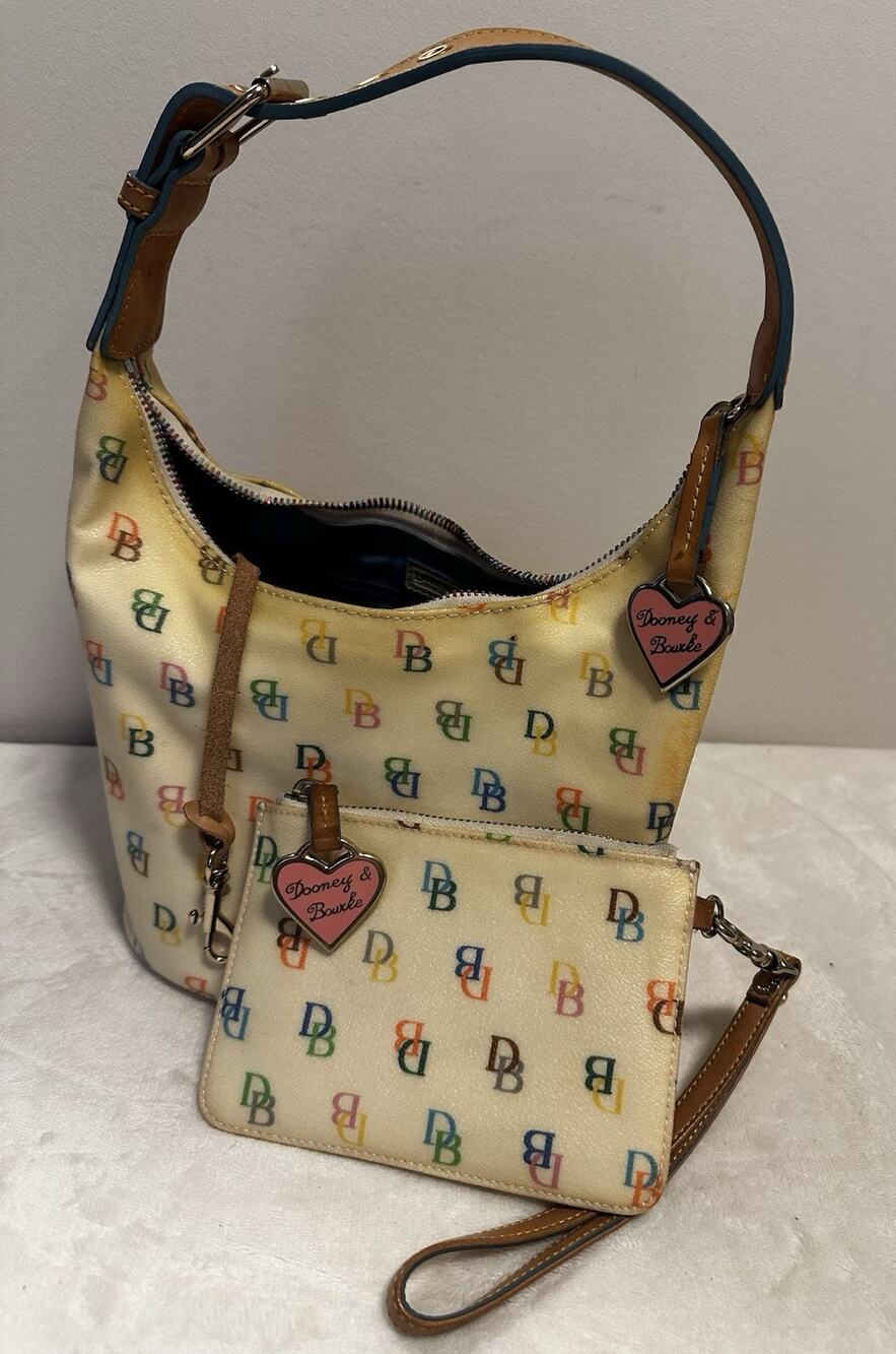 Vtg Y2K Dooney & Bourke Multi Color Zipper Small Mini Shoulder Bag Wristlet Set